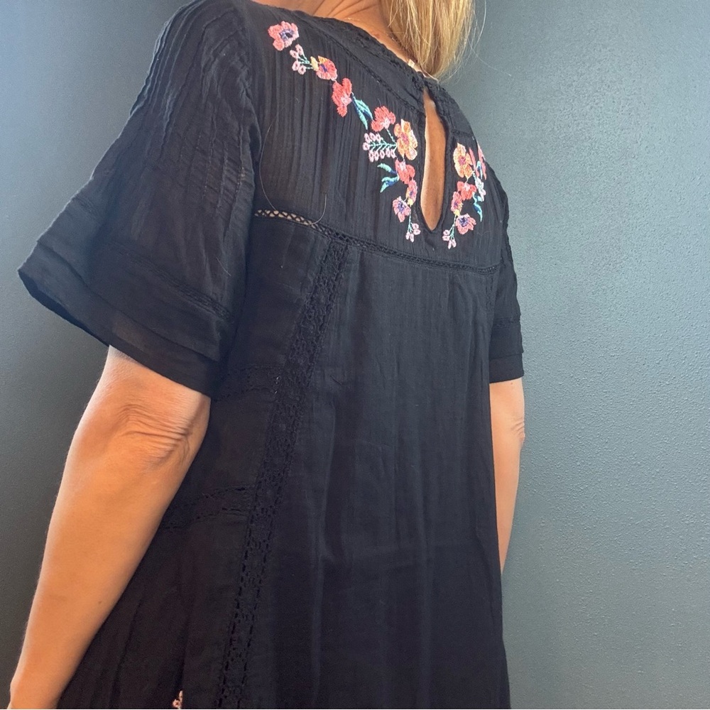 Free People Perfectly Victorian Black with Floral Embroidery Mini Dress - Picture 5 of 10